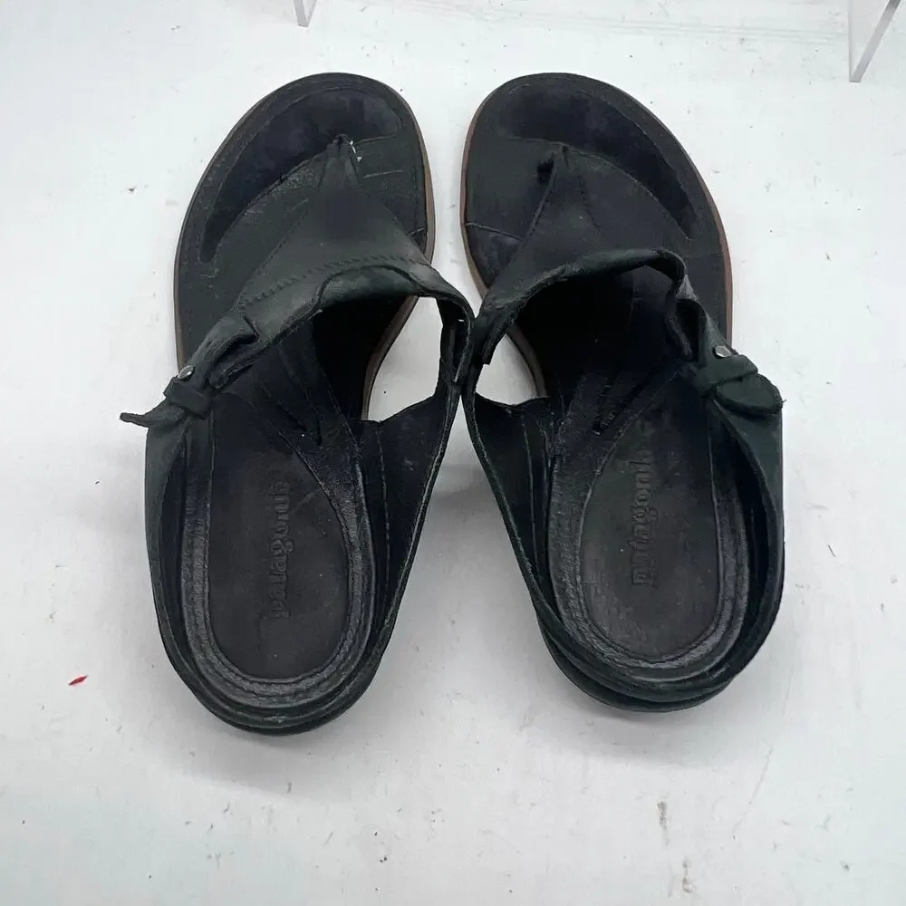 Patagonia Sandals Womens 7 Addie Tri Leather Thong Slide Outdoor Black